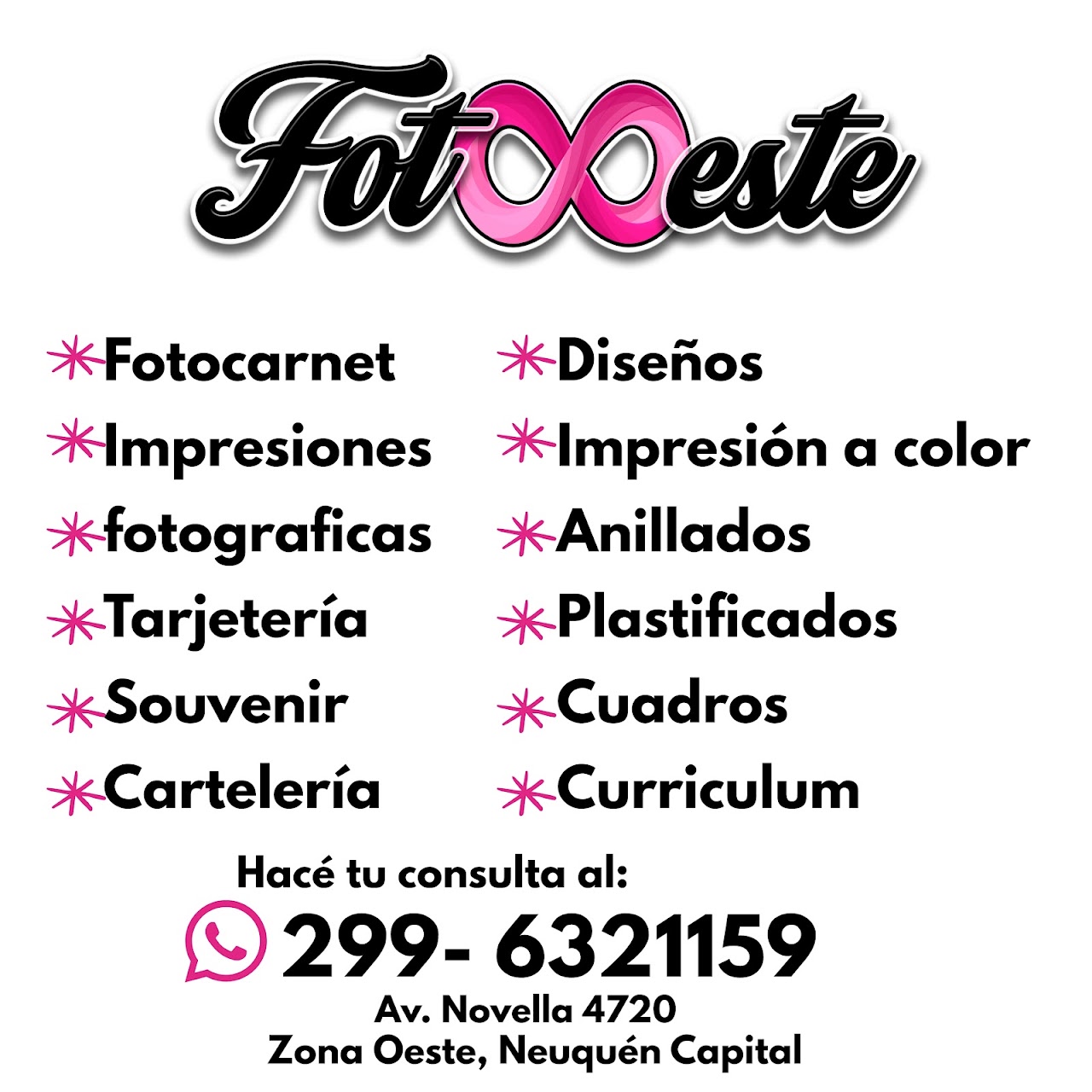 Cartel de servicios FOTOOESTE